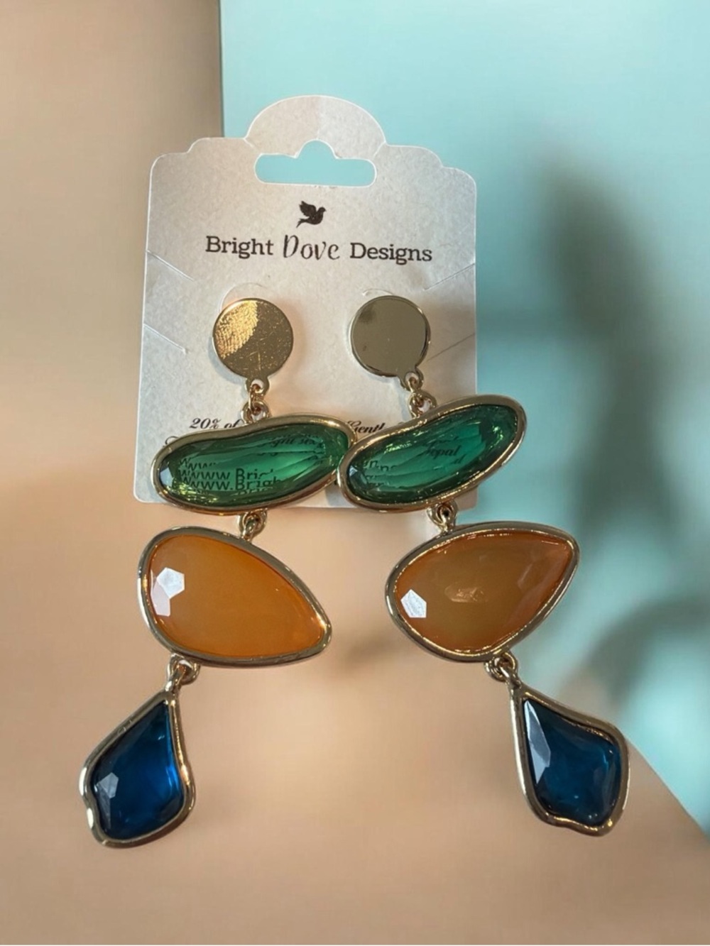 Bright Dove Designs Color-Block Drop‎ Earrings - Green, Amber, Blue